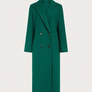 Green Casual Women's Plain Double-Breasted Long Sleeve Long Coat